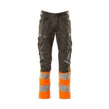 Calças com bolsos nos joelhos, calças com inserções elásticas, antracite escuro/laranja de alta visibilidade