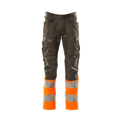 Calças com bolsos nos joelhos, calças com inserções elásticas, antracite escuro/laranja de alta visibilidade