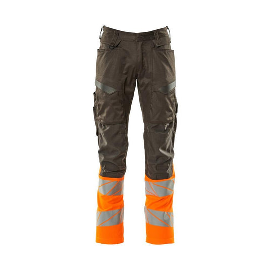 Calças com bolsos nos joelhos, calças com inserções elásticas, antracite escuro/laranja de alta visibilidade