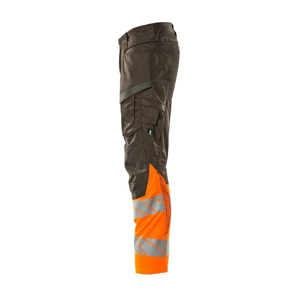 Calças com bolsos nos joelhos, calças com inserções elásticas, antracite escuro/laranja de alta visibilidade