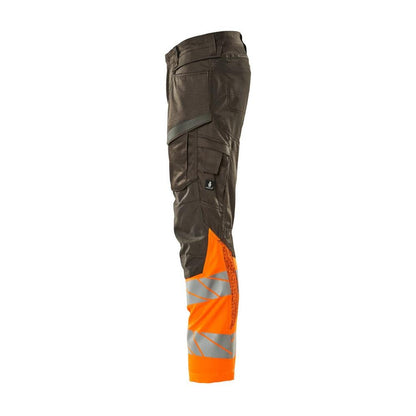 Calças com bolsos nos joelhos, calças com inserções elásticas, antracite escuro/laranja de alta visibilidade