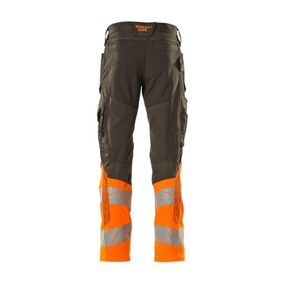 Calças com bolsos nos joelhos, calças com inserções elásticas, antracite escuro/laranja de alta visibilidade
