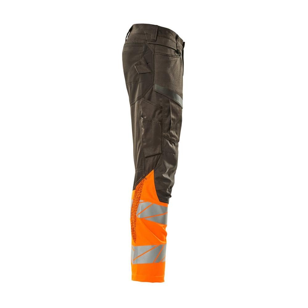 Calças com bolsos nos joelhos, calças com inserções elásticas, antracite escuro/laranja de alta visibilidade