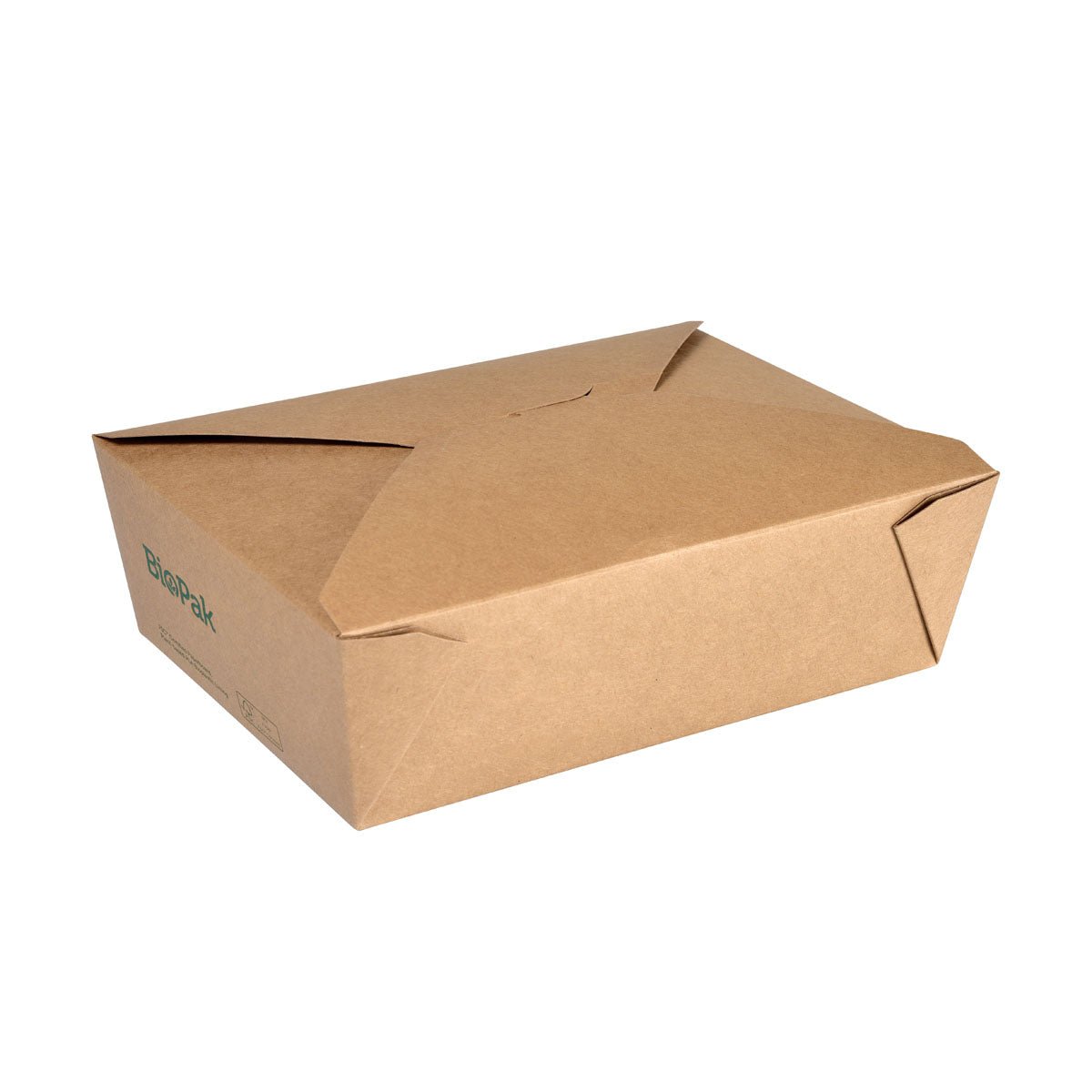 Uma caixa de cartão fechada Bio LARGE 1950 ml da Duni GmbH feita de cartão castanho certificado pelo FSC com revestimento de PLA e abas dobradas, apresentada sobre fundo branco. A embalagem contém 50 unidades. Dimensões: 216x157x64 mm.