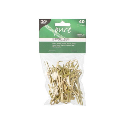 40 peças PAPSTAR de espetos para fingerfood "pure" de 6 cm em saco transparente da PAPSTAR GmbH com rótulo verde e branco – ideal para servir fingerfood com estilo.