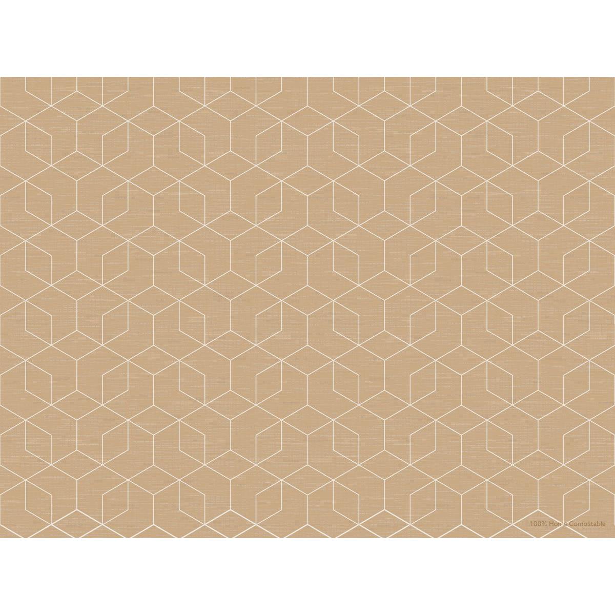 Os conjuntos de mesa de papel 30x40 cm Woven ecoecho da Duni GmbH apresentam um padrão geométrico simétrico de linhas brancas sobre um fundo castanho claro - ecológico, elegante e disponível em embalagens de 250 unidades.