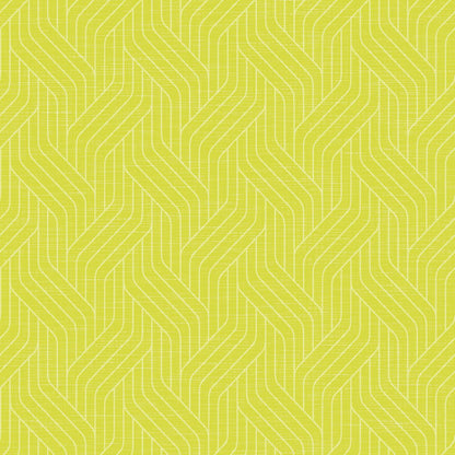 Guardanapos Dunisoft 40 x 40 cm 1/4 dobra da Duni GmbH apresentam um padrão geométrico amarelo com chevrons brancos entrelaçados em um fundo texturizado, adicionando um toque moderno e abstrato à sua mesa estilizada.