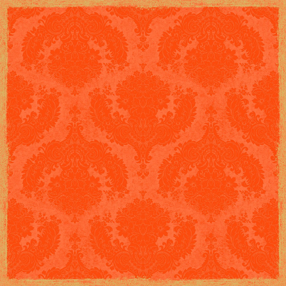 A toalha de mesa Dunicel 84x84 cm da Duni GmbH em Royal Sun Orange é caracterizada por um padrão damasco decorado, repetitivo, com textura envelhecida e borda dourada. Ideal para mesas elegantemente postas. A embalagem contém 20 unidades.