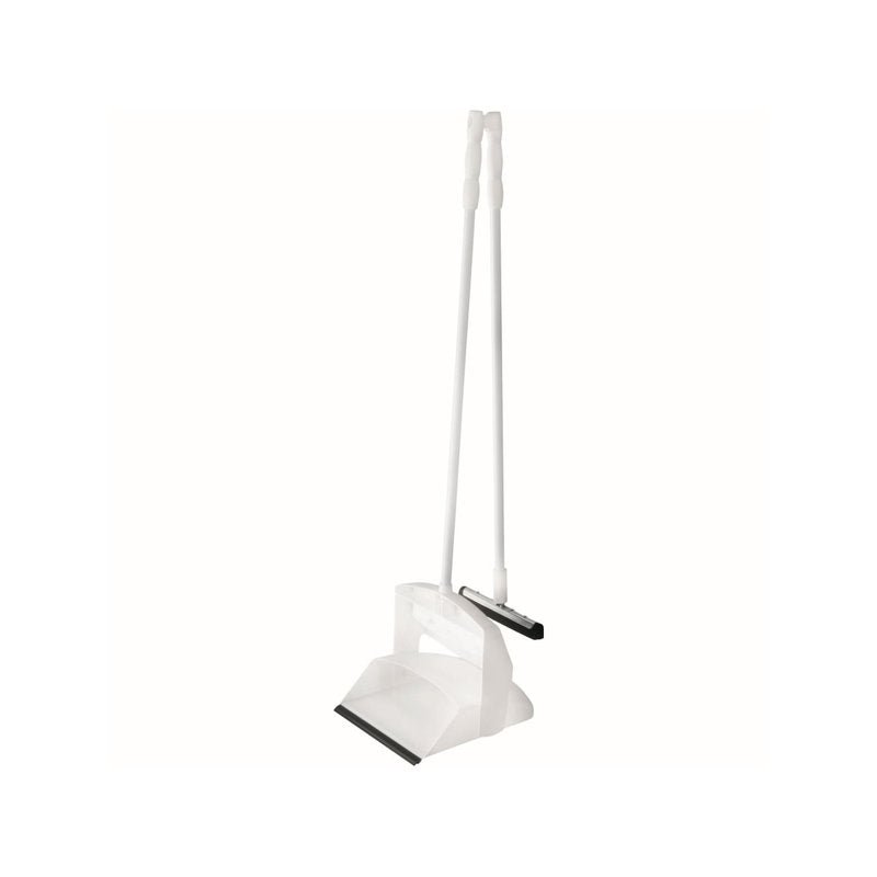 A pá de lixo FUTURA com cabo longo, rodo de borracha, altura de 1000mm da Haug Bürsten KG possui uma pá de lixo de borda plana e uma vassoura com cerdas pretas para uma limpeza ergonômica e confortável em pé.
