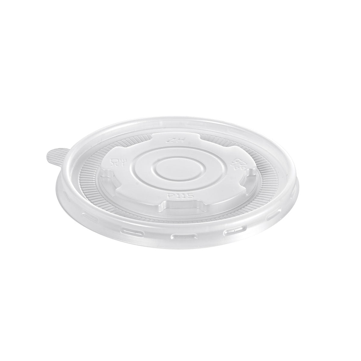 Uma tampa de polipropileno branca (tampa para 201090 / 201091 / 201092, 115x115x10 mm) da Duni GmbH, embalagem com 50 unidades, ilustrada sobre um fundo branco sólido.