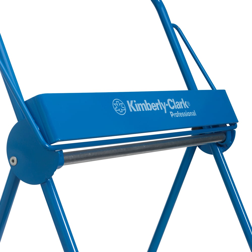 Close-up do Suporte de Parede para Rolo de Papel - Rolo Grande da Kimberly-Clark GmbH Professional™, dispensador de parede de metal azul (1 dispensador), desenvolvido para a distribuição eficiente de toalhas de papel.