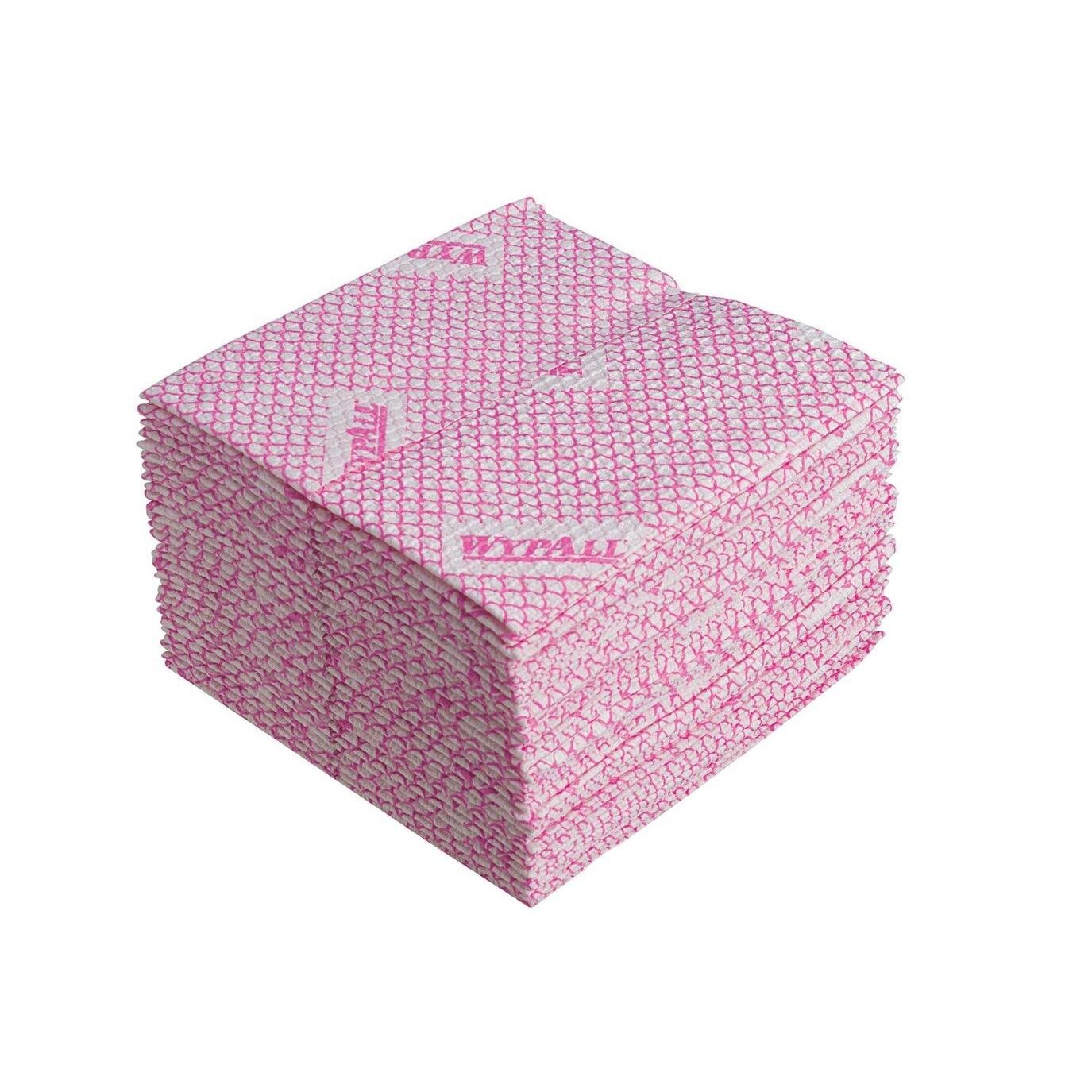 Uma pilha de toalhetes de limpeza WypAll® X80 Plus Critical Clean, vermelhos e dobrados em quatro, da Kimberly-Clark GmbH está uniformemente empilhada. Os toalhetes são ideais para tarefas de limpeza críticas graças à sua superfície texturizada.