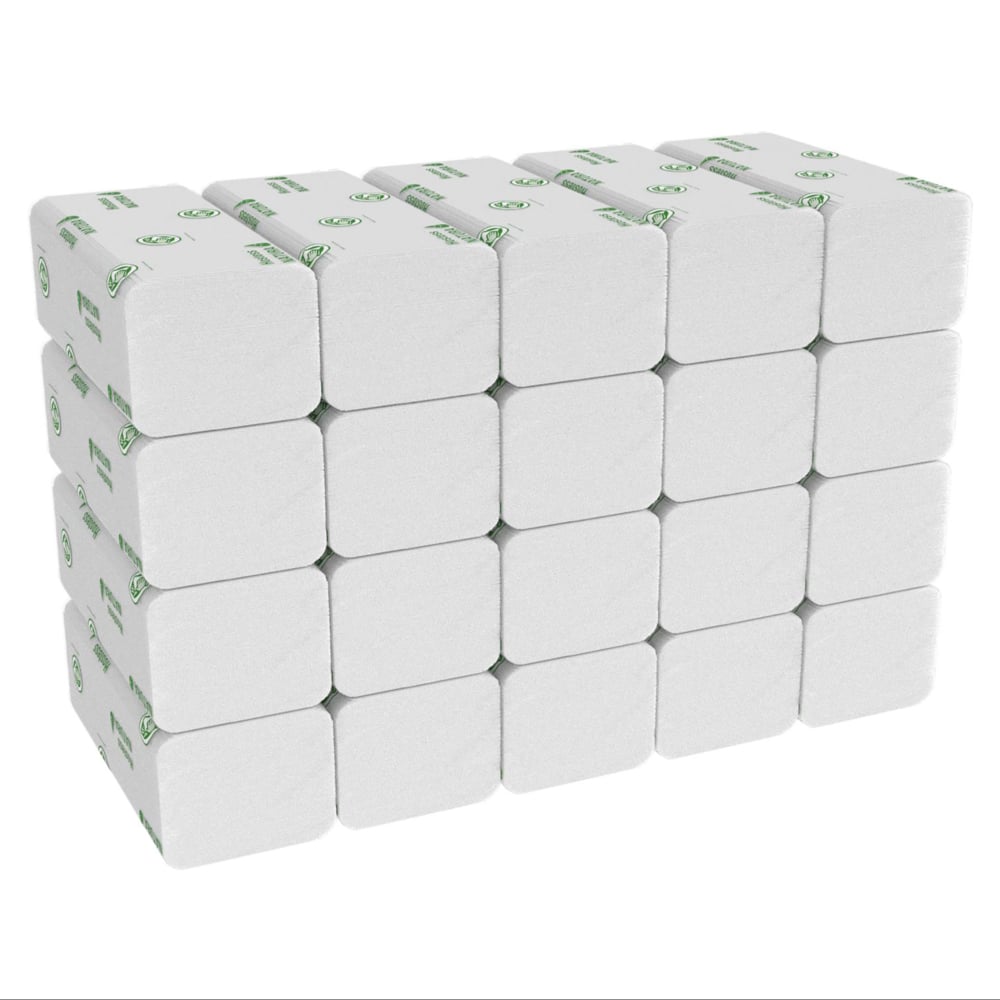 Uma caixa de toalhas Hostess™ NATURA™ da Kimberly-Clark GmbH - 20 pacotes de toalhas brancas dobradas grandes (84 folhas cada), ideal para lavabos públicos abastecidos com toalhas de papel públicas ou produtos semelhantes.
