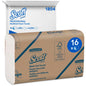 Uma caixa de envio branca com a inscrição "Scott® Toalhas - MultiFold / Branco" da Kimberly-Clark GmbH contém 16 pacotes com 250 folhas cada (totalizando 4.000 toalhas) e oferece secagem higiênica das mãos no prático multipack.