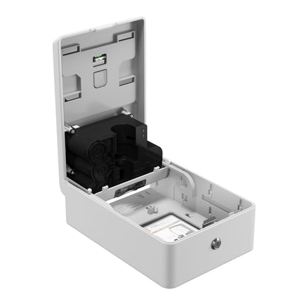 O dispensador eletrónico de cuidados para a pele Kimberly-Clark Professional™ Icon™ (White Mosaic, 1,2 l) da Kimberly-Clark GmbH possui distribuição sem toque, tampa dobrável com mecanismo de bloqueio, suporte de bateria preto, fiação e slot para cartão SIM para higiene.