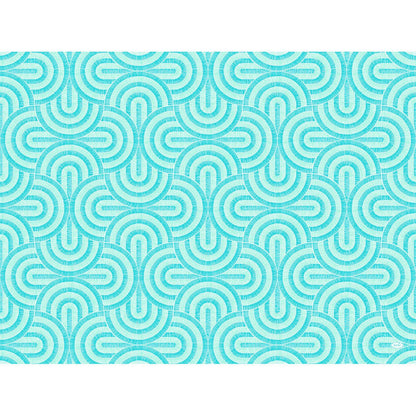 Padrão geométrico simétrico com semicírculos turquesa e azul claro sobrepostos em branco, formando um padrão moderno e repetitivo - perfeito para conjuntos Dunicel 30x40 da Duni GmbH.