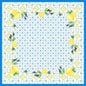 A toalha de mesa Dunicel 84x84 cm Mediterrâneo da Duni GmbH tem um design quadrado inspirado em azulejos com borda azul, limões, azeitonas e folhas verdes em cada canto, bem como um motivo floral azul no centro. Perfeito para uma decoração de mesa elegante. Embalagem (20 peças).