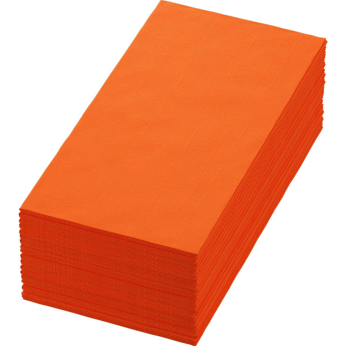 Um pacote com 250 guardanapos de papel Duni GmbH, 40x40 cm, 3 camadas, laranja solar (1/8 BF), está empilhado ordenadamente sobre um fundo branco.