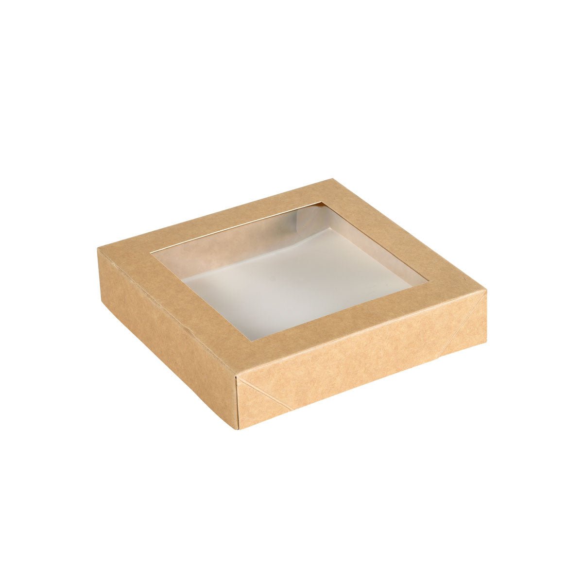 A tampa Viking Block com janela de PLA da Duni GmbH é uma embalagem sustentável feita de cartão castanho (140x140x29 mm) com janela transparente de PLA, ideal para apresentação ecológica - o pacote contém 300 unidades.