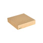 Uma tampa de cartão Viking Block simples, quadrada, plana e biodegradável em marrom, 140x140x29mm, da Duni GmbH, com um pequeno logotipo verde "BioPak" no canto, em fundo branco. Embalagem: 300 unidades.