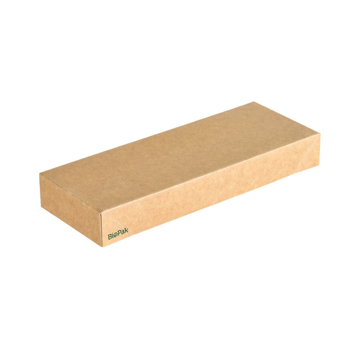 Uma caixa retangular fechada Viking Slim Brick em castanho (225x85x30mm) feita de cartão/PLA da Duni GmbH, com um pequeno logótipo verde "BioPak" e uma tampa ecológica, apresentada sobre fundo branco. Embalagem: 300 peças.