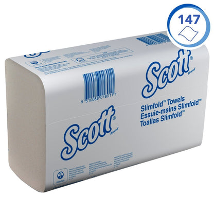 Toalhas Scott® SLIMFOLD da Kimberly-Clark GmbH, brancas, 16 clips x 110 folhas por caixa, dobradas higienicamente e ideais para secagem de mãos - embaladas de forma prática para fácil uso.