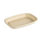 Uma tigela cúbica bege de 800 ml da Duni GmbH feita de Bagasse marrom, revestida com PBAT/PLA (249x172x30 mm), retangular com cantos arredondados e bordas elevadas, em fundo branco. Embalagem: 40 unidades.