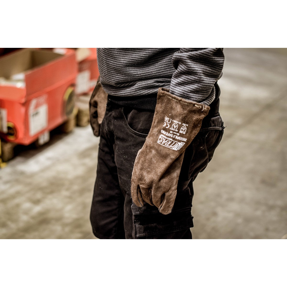 NITRAS SAFE PRO, luvas de soldagem, marrom, EN 388, EN 12477 couro dividido | Pacote (12 pares)