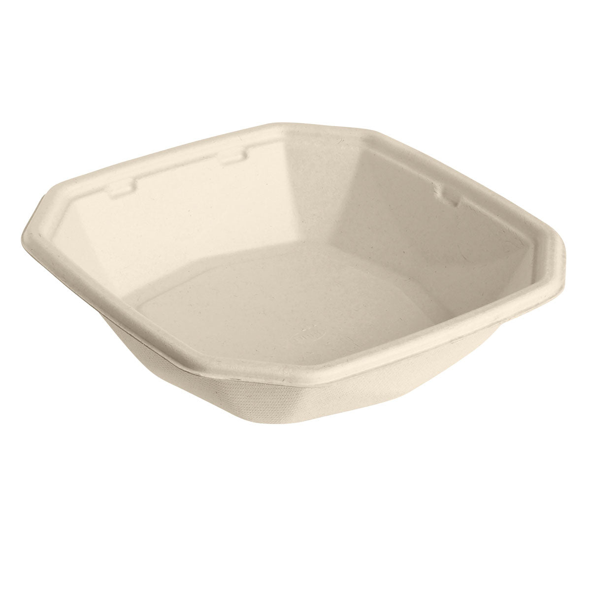 A tigela Octabagasse de 650 ml da Duni GmbH feita de bagaço marrom (183x183x42 mm, não revestida) serve como louça descartável sustentável e está vazia sobre um fundo branco. Unidade de embalagem: 50 unidades.