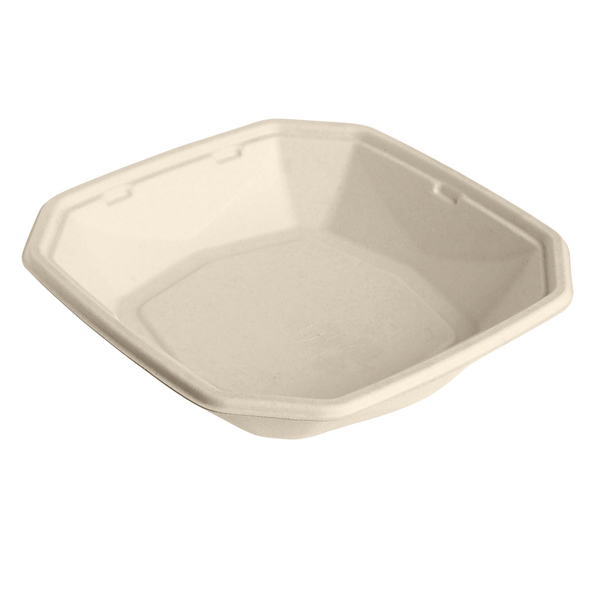 Uma tigela Octabagasse quadrada marrom de 1000 ml da Duni GmbH (224x224x42mm), não revestida e biodegradável, feita de bagaço ecológico; embalagem com 50 unidades - fotografada sobre fundo branco.