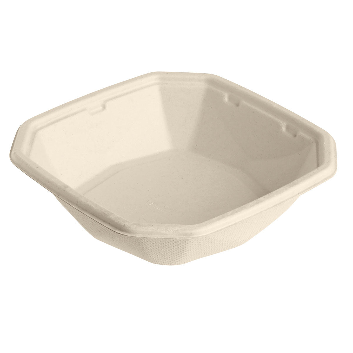 A tigela Octabagasse de 400 ml da Duni GmbH é uma tigela de bagaço hexagonal revestida, marrom (152x152x38 mm), revestida com PBAT/PLA, apresentada como uma solução de embalagem sustentável em fundo branco. Embalagem: 50 unidades.