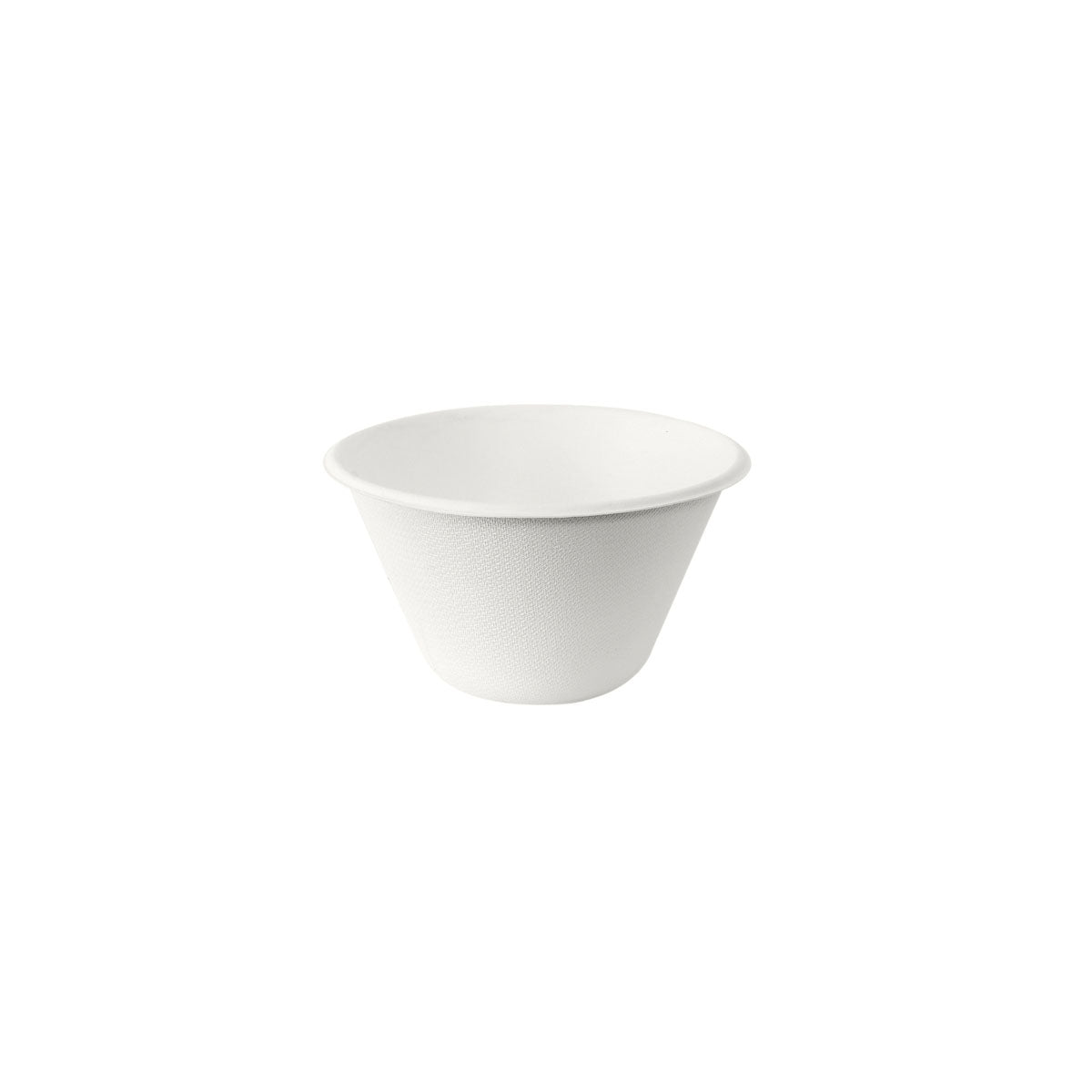 Uma pequena e simples taça Coppa branca 350 ml - não revestida Branco Bagasse 116x116x66 da Duni GmbH, centrada em fundo branco - louça descartável ecológica ideal. Embalagem: 50 peças.