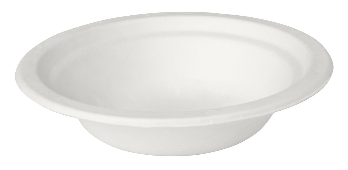 Um prato de sopa simples e branco de 400 ml, não revestido da Duni GmbH, está vazio sobre um fundo branco. Ele tem uma superfície lisa e uma borda ligeiramente expandida.
