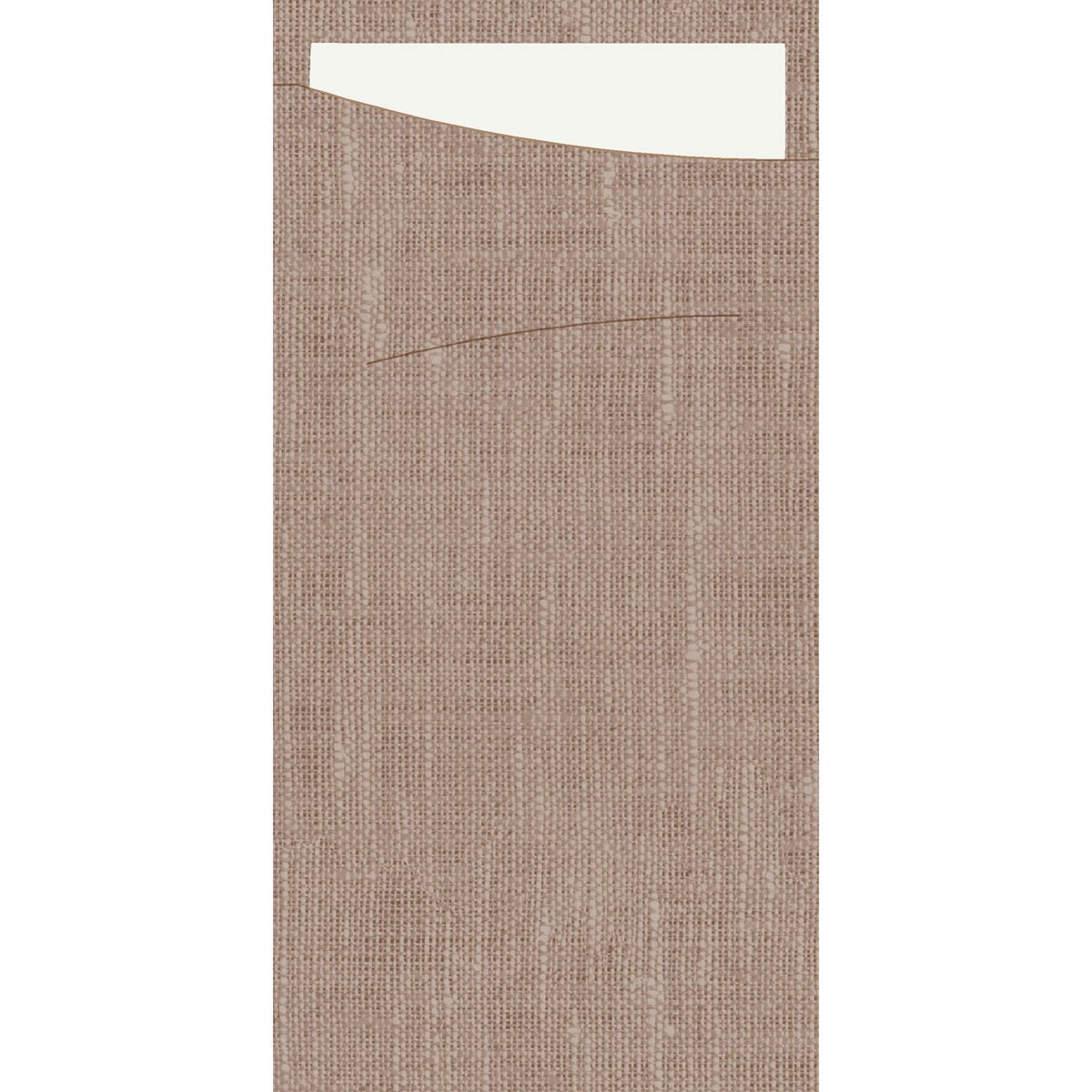 Uma superfície vertical, retangular, marrom e texturizada, semelhante ao SACCHETTO Bio D-Soft da Duni GmbH, com uma linha horizontal curva e uma seção branca retangular no canto superior esquerdo.