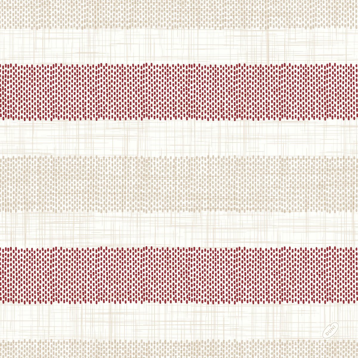 Guardanapos Zellt 40x40 cm Klassik Rigato bordeaux da Duni GmbH: Guardanapos de alta qualidade com listras largas em bordeaux com padrão de pontos e linhas finas em bege no design de grade - perfeito para uma decoração de mesa elegante. Embalagem com 50 unidades.