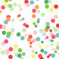 Estas guardanapos de papel 33x33 cm, de 3 camadas, Happy Bubbles da Duni GmbH mostram pontos coloridos sobrepostos em verde, vermelho, rosa, laranja e amarelo. Em cada embalagem de 50 guardanapos está impresso em vermelho "Duni" e sobreposto com uma grelha fraca.