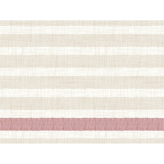 Ein gewebtes Stoffmuster mit hellbeigen und cremefarbenen Querstreifen sowie einem bordeauxroten Streifen, das den eleganten Look der Duni GmbH Bio-Dunicel-Sets 30x40 Rigato Bordeaux Tischsets (Packung 100 Stück) mit einer groben, sich wiederholenden Textur widerspiegelt.
