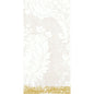 Um fundo branco estruturado com motivos discretos de flores e folhas e uma faixa dourada decorativa pixelada - ideal para apresentar os guardanapos de papel Duni GmbH Zellt.-Serv.40x40 3lg 1/8 Royal white (embalagem com 250 guardanapos) em uma moldura elegante.