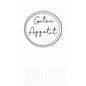 Um contorno circular preto emoldura o "Guten Appetit" manuscrito em branco, abaixo há um padrão discreto de pontos - ideal para guardanapos de papel de alta qualidade 33 cm 2 camadas 1/8 dobra Appetit branco da Duni GmbH (embalagem com 300 guardanapos).