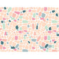 Os conjuntos de mesa de papel Duni GmbH 30x40cm Ocean Pebbles Packung (250 peças) apresentam um design abstrato de seixos em tons pastel em rosa, pêssego, verde menta, azul e teal sobre branco.