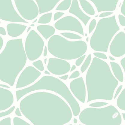 Padrão abstrato com formas brancas irregulares e interligadas em verde-claro, lembrando formas orgânicas e celulares - perfeito para o guardanapo Bio-Dunisoft da Duni GmbH. Pano de limpeza 40x40cm em algodão biológico ecológico.