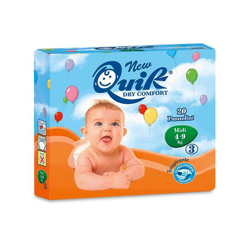 Novas fraldas Quik, Midi, 4 - 9 kg | Pacote (20 peças)