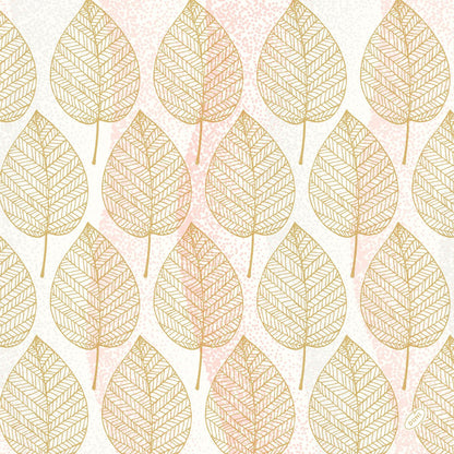Um padrão contínuo de folhas com bordas douradas e veias detalhadas em acentos brancos e rosa adorna os guardanapos Bio-Dunisoft 40x40cm da Duni GmbH, criando um visual limpo e decorativo, ideal para uso ecológico.