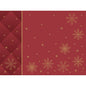 Um fundo vermelho com flocos de neve com bordas douradas e pequenas estrelas douradas, bem como um padrão de losangos castanhos na parte esquerda, proporcionam um visual elegante - ideal para a apresentação dos conjuntos Bio-Dunicel da Duni GmbH 30x40 Rhombus bordeaux (100 peças).