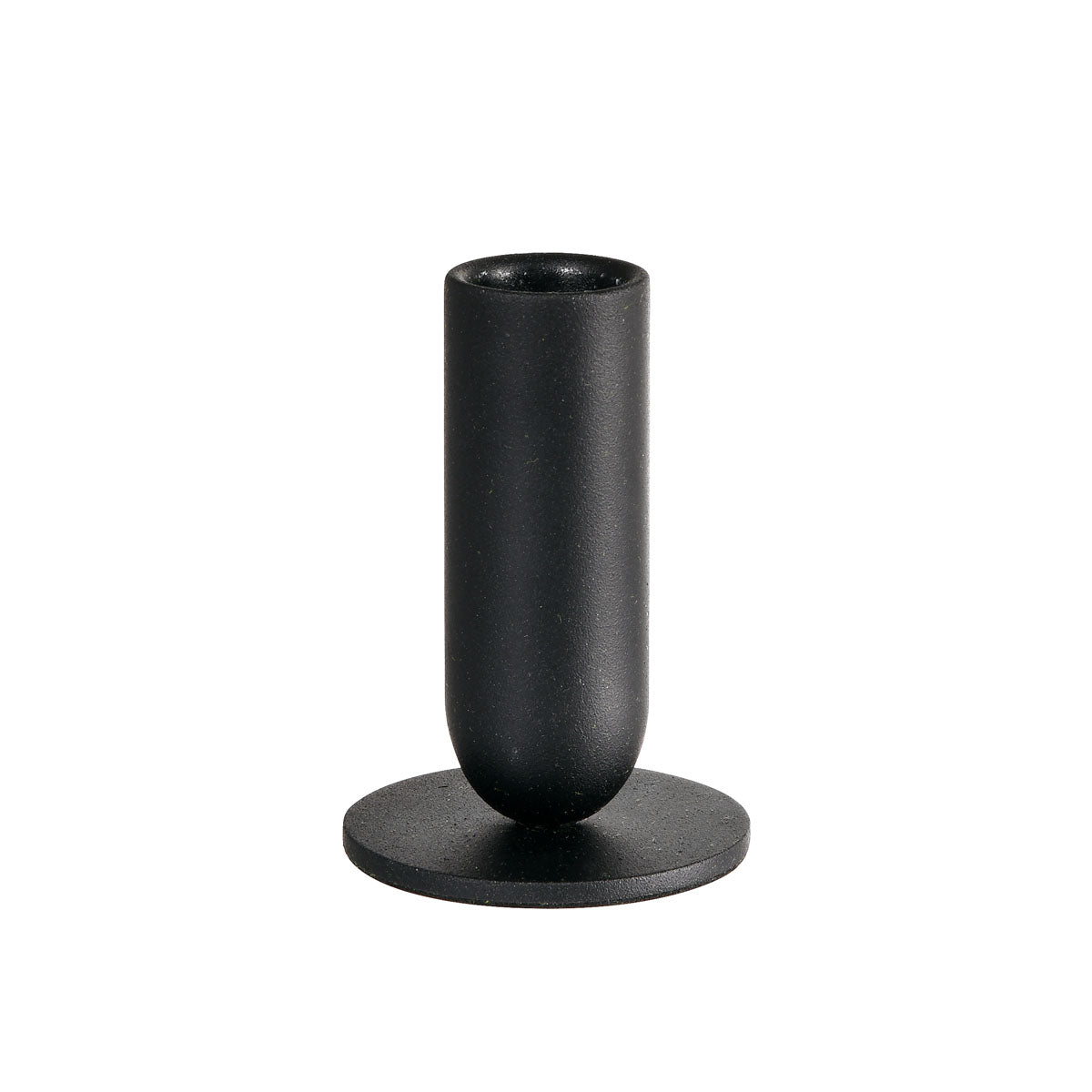 Um elegante castiçal preto de metal (design Totem, 5,7x8 cm) da Duni GmbH está sobre um fundo branco, sendo assim uma decoração de mesa elegante e um elemento decorativo marcante. A embalagem contém 1 peça.