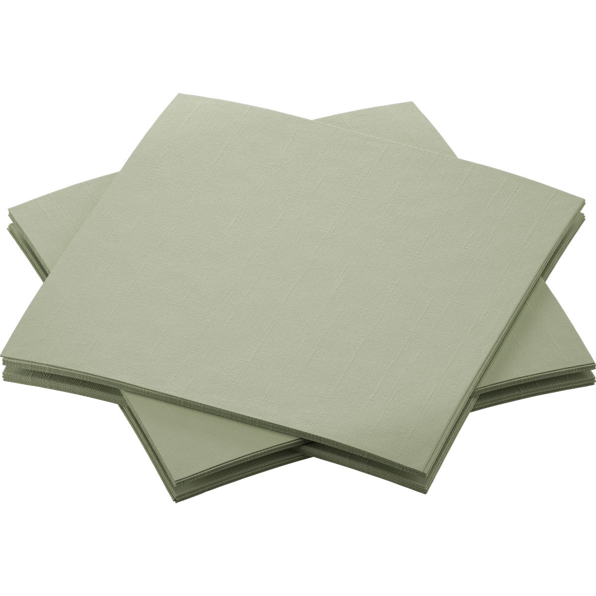 Uma pilha de guardanapos Bio-Dunisoft verde claro 20x20cm da Duni GmbH está disposta de forma sobreposta em um fundo branco - guardanapos elegantes e ecológicos para qualquer ocasião.