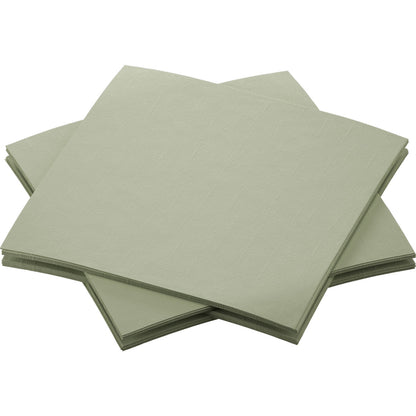 Uma pilha de guardanapos Bio-Dunisoft verde claro 20x20cm da Duni GmbH está disposta de forma sobreposta em um fundo branco - guardanapos elegantes e ecológicos para qualquer ocasião.