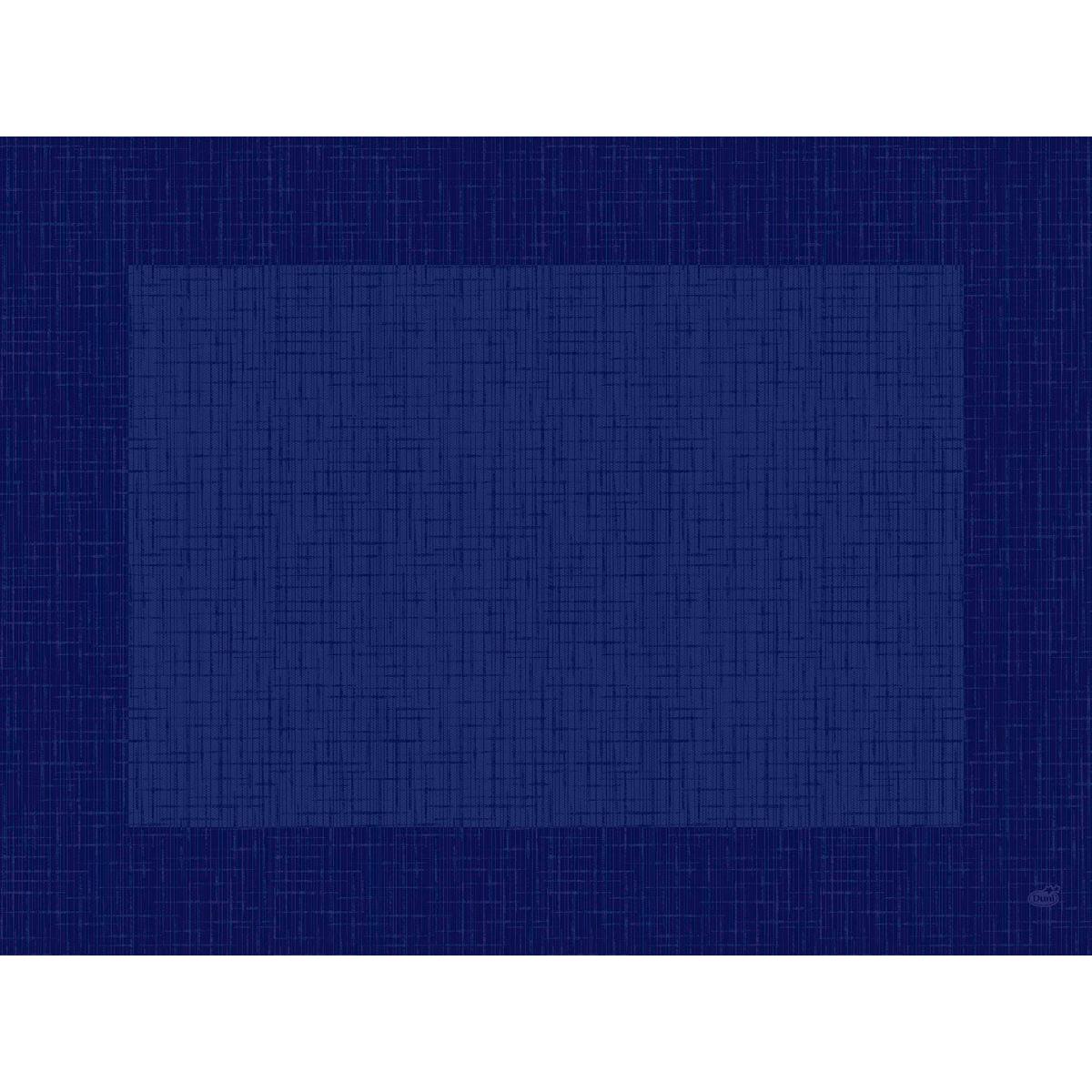 O conjunto Bio-Dunicel 30x40 Linnea azul escuro da Duni GmbH é um conjunto de mesa retangular azul com um padrão de sombreamento cruzado texturizado e borda mais escura, feito de material biodegradável - ideal para decoração de mesa elegante.