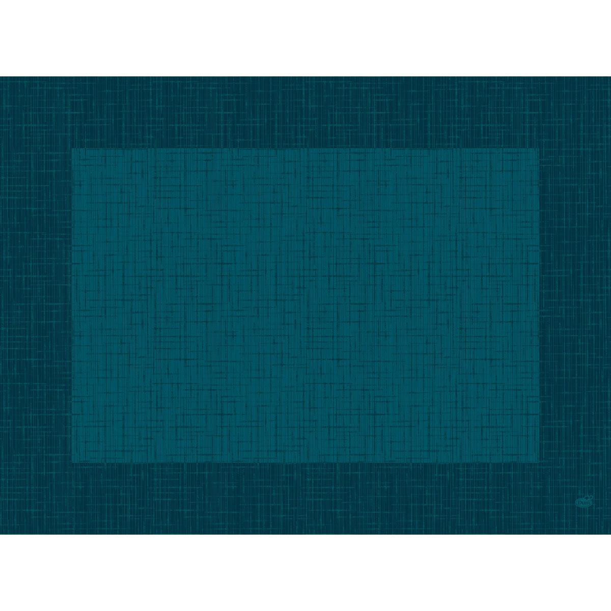 Um conjunto de mesa Duni GmbH Bio-Dunicel 30x40 Linnea ocean teal, biodegradável e elegante, com um padrão de hachura fina e borda escura - perfeito para um ambiente de mesa sustentável. Embalagem com 100 unidades.