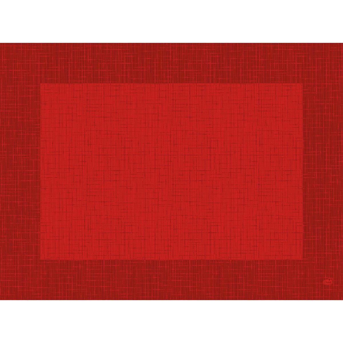 Os conjuntos Bio-Dunicel 30x40 Linnea vermelhos da Duni GmbH são individuais de mesa retangulares de alta qualidade com um padrão de cruzado texturizado e uma borda vermelha mais escura. Biodegradável. Embalagem com 100 unidades.
